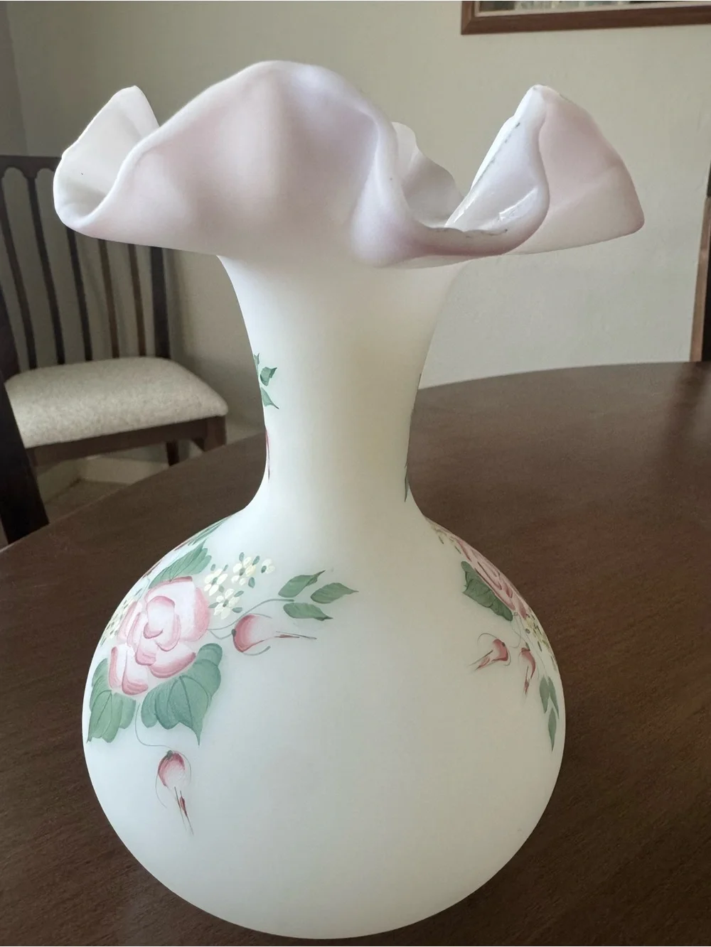 FENTON Floral Pink and White Vase